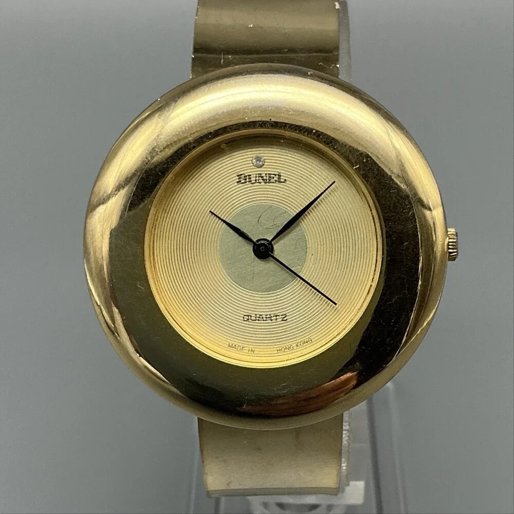 Vintage Bunel Womens Watch 39mm UFO Dial Gold Tone Bangle New Battery 6.5